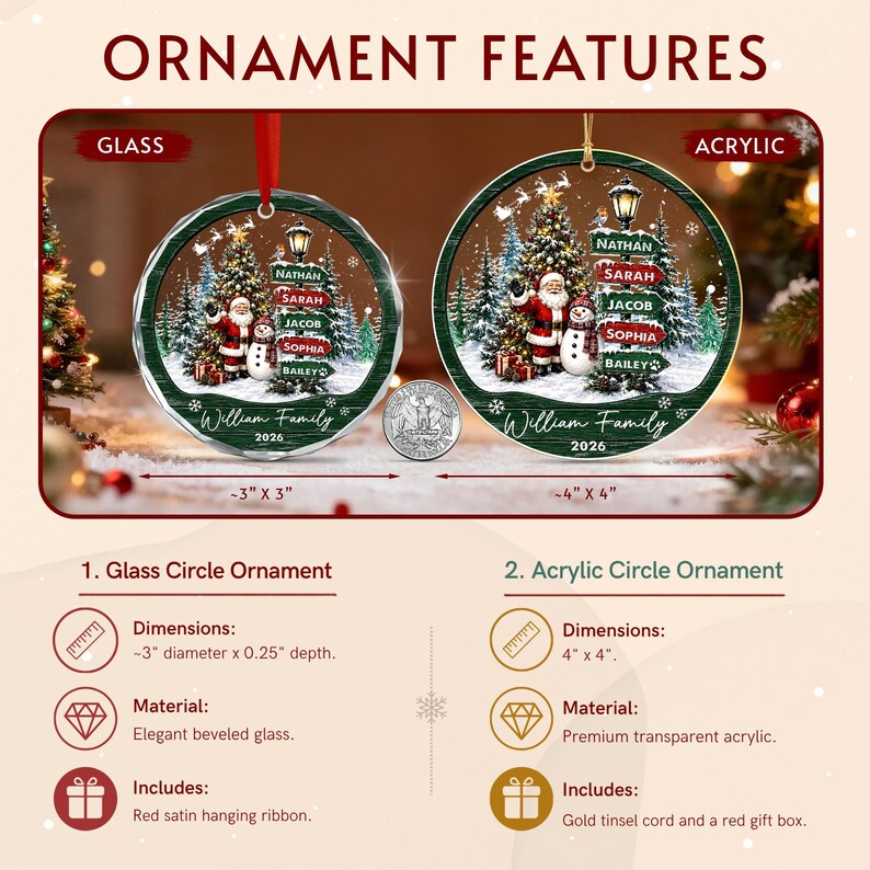Santa & Snowman Family Signpost Ornament