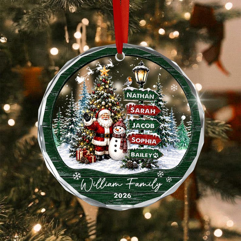 Santa & Snowman Family Signpost Ornament