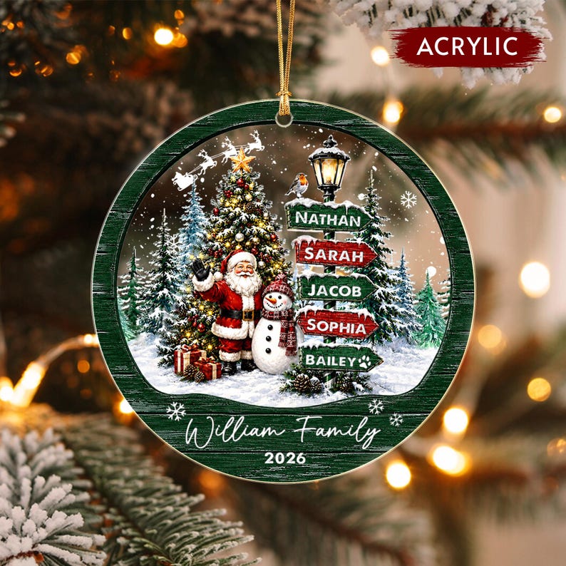 Santa & Snowman Family Signpost Ornament