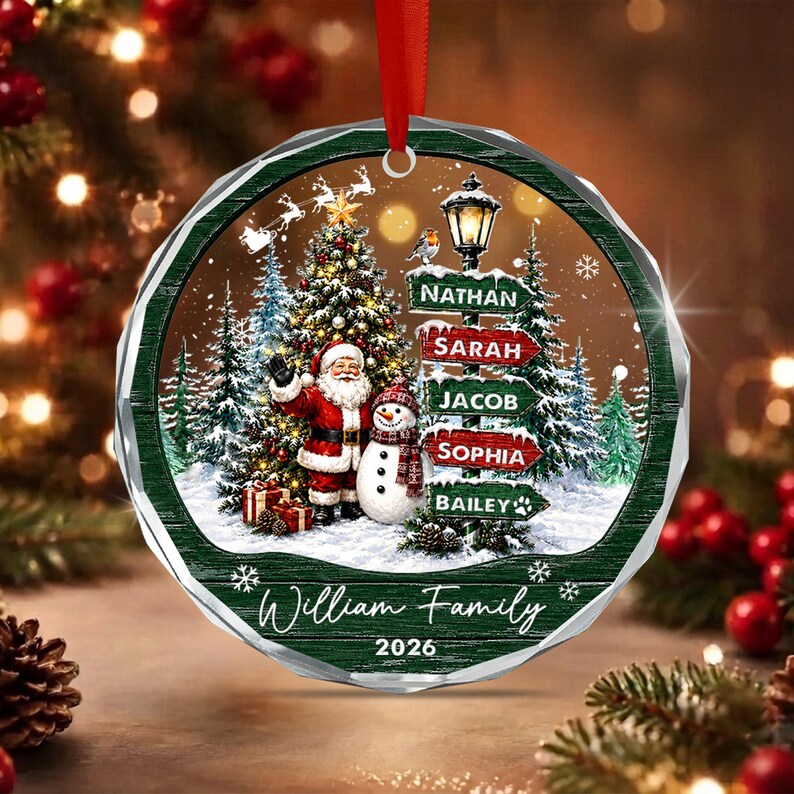 Santa & Snowman Family Signpost Ornament