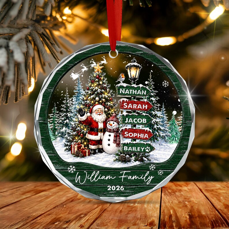 Santa & Snowman Family Signpost Ornament