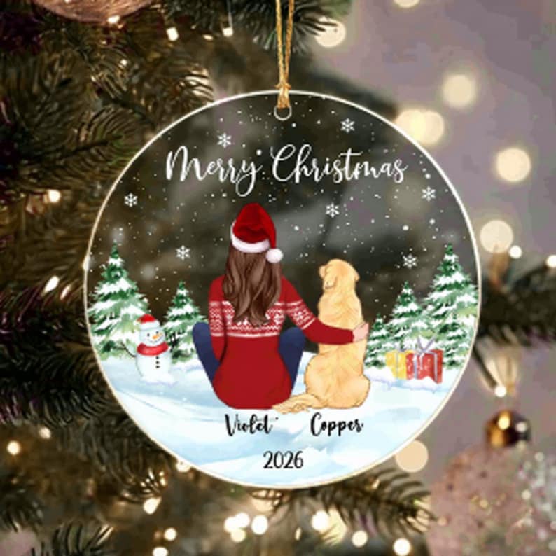 Girl with Dogs Dog Mom Acrylic Ornament