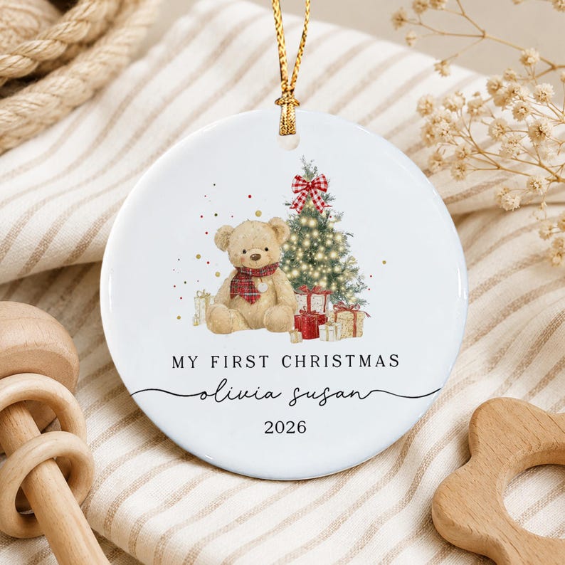 Baby Bear Whimsical Tree Ceramic Ornament