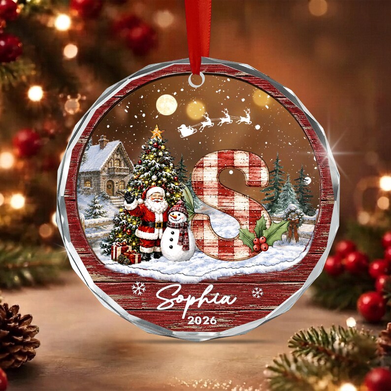 Santa Tree A-Z Kid Initial Name Ornament