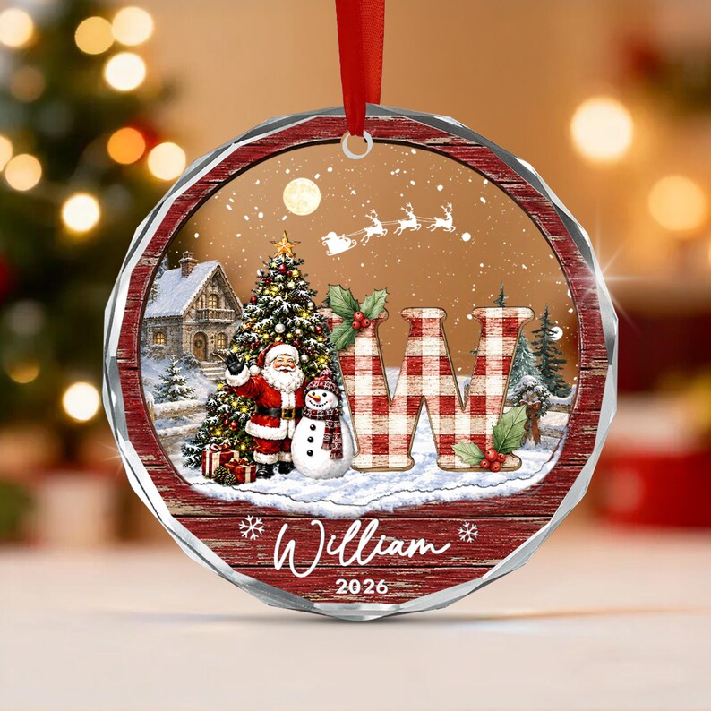 Santa Tree A-Z Kid Initial Name Ornament