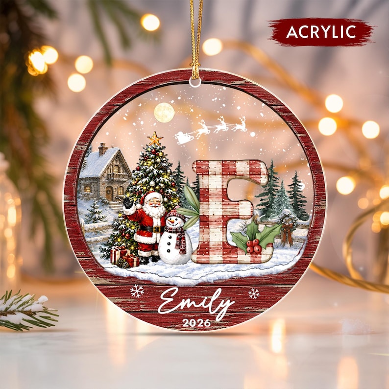 Santa Tree A-Z Kid Initial Name Ornament