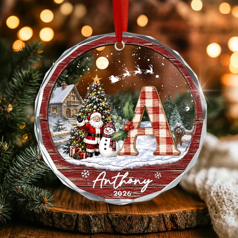 Santa Tree A-Z Kid Initial Name Ornament