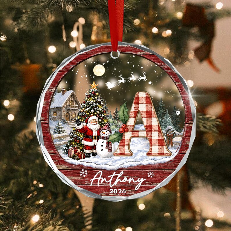 Santa Tree A-Z Kid Initial Name Ornament