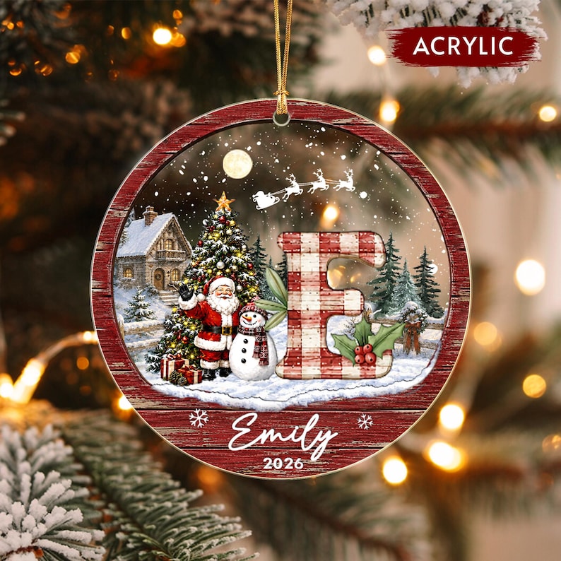 Santa Tree A-Z Kid Initial Name Ornament