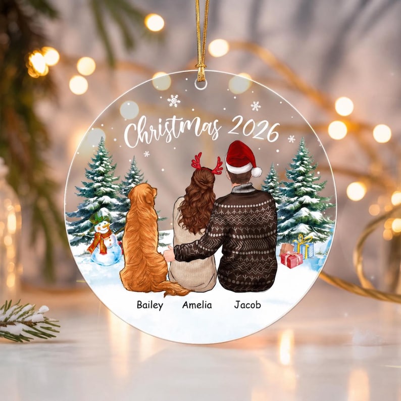 Couple & Dog Our First Christmas Ornament