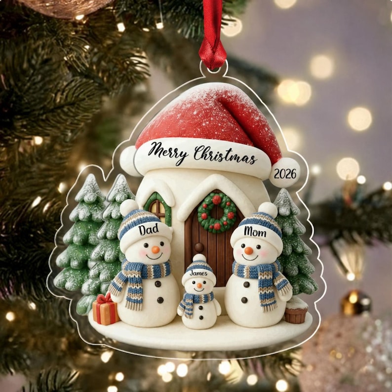 Snowman Family Acrylic Christmas Ornament