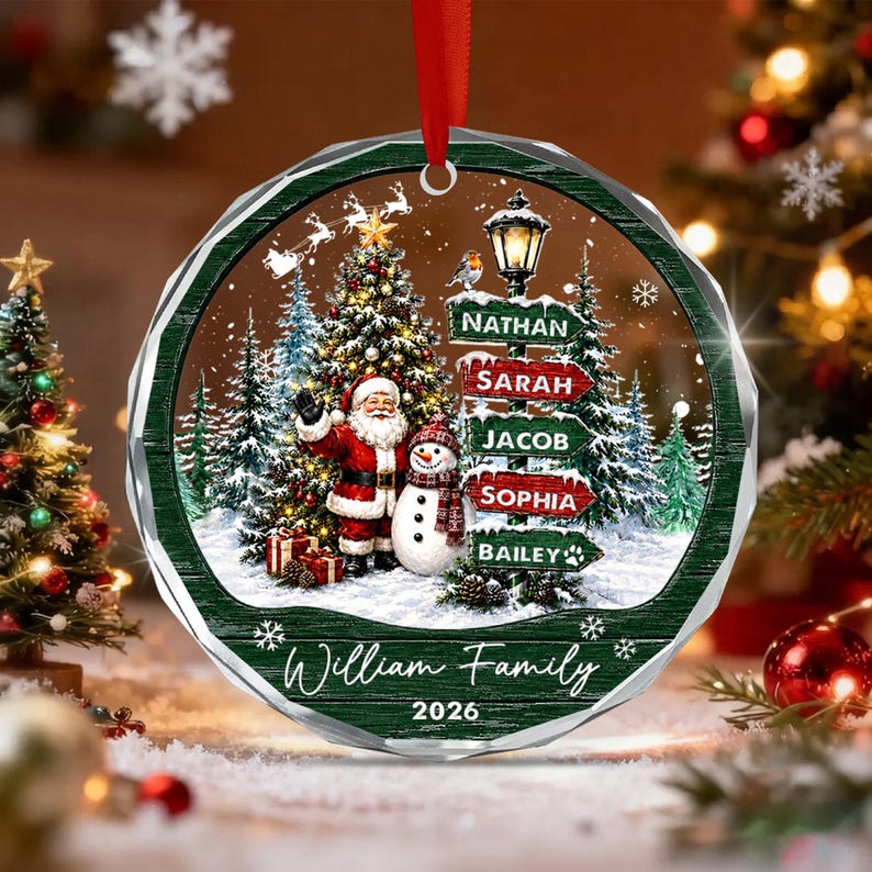 Santa & Snowman Family Signpost Ornament