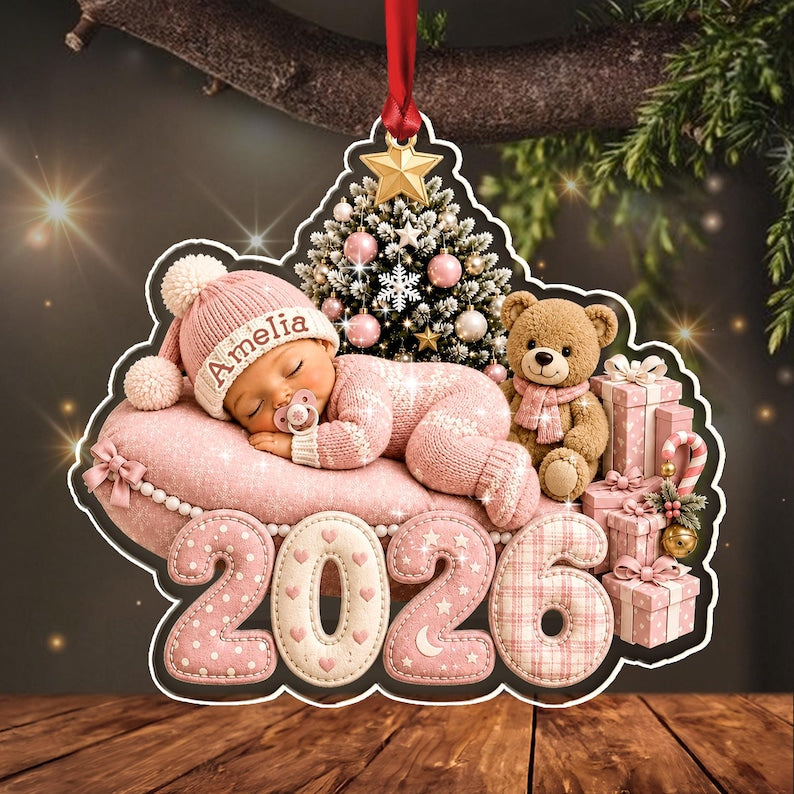 Sleeping Baby Name Flat Acrylic Ornament