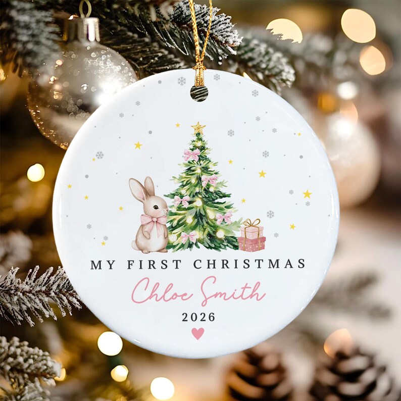 Baby Rabbit Ceramic Christmas Ornament