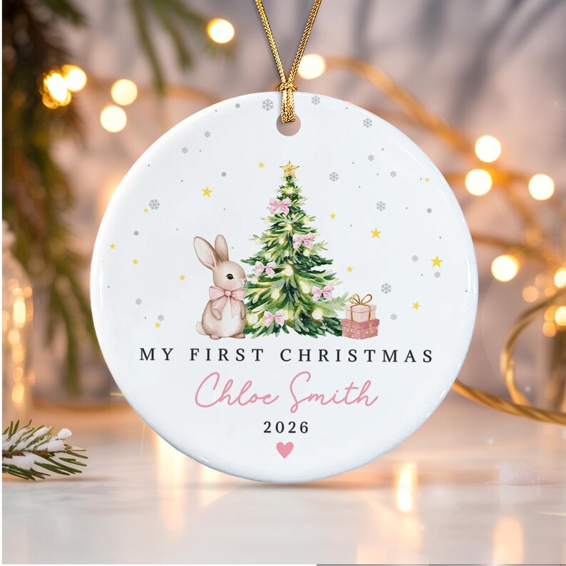 Baby Rabbit Ceramic Christmas Ornament