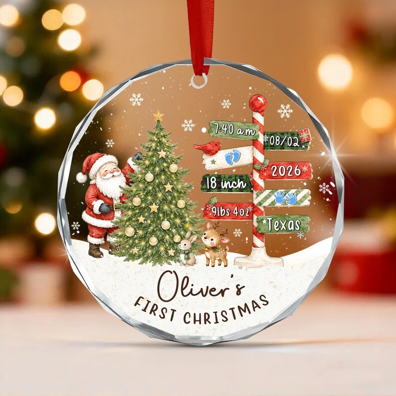 Baby Birth Stats Sign Glass Ornament