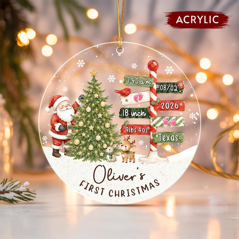 Baby Birth Stats Sign Glass Ornament