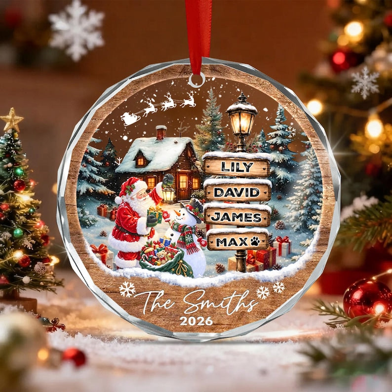 Santa Winter Wooden Signpost Name Ornament