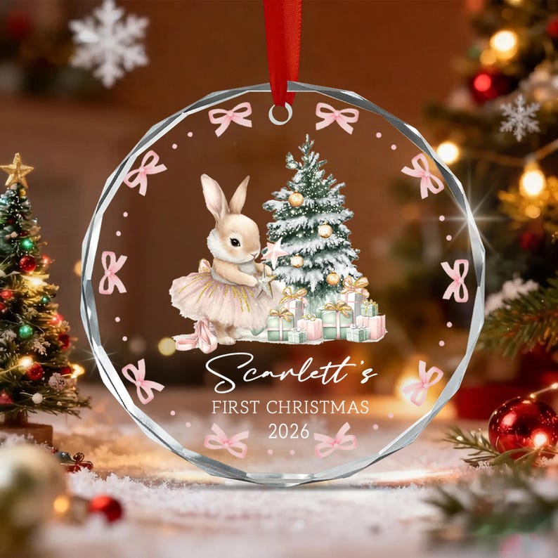 Baby Bunny Name & Year Glass Ornament
