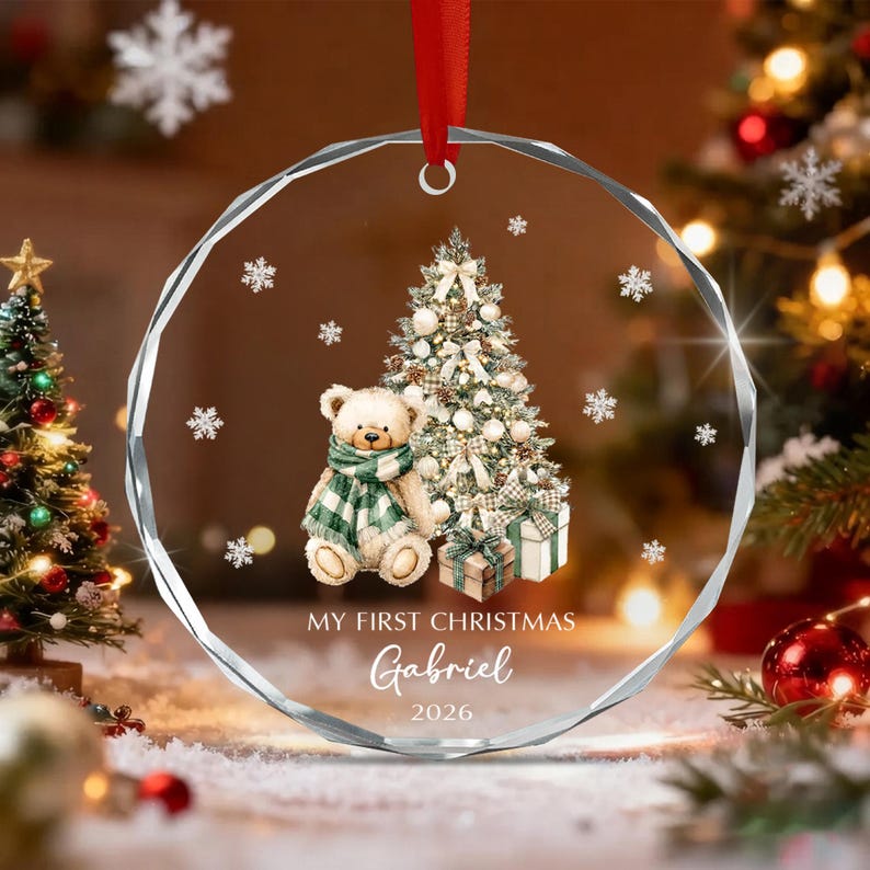 Baby Bear Name Glass Ornament 2026