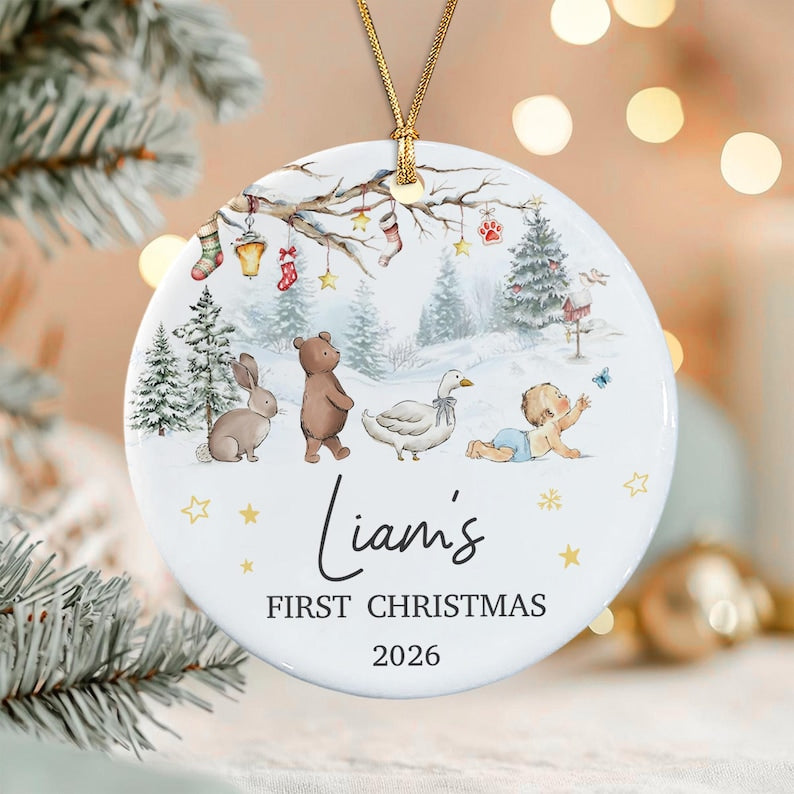 Woodland Crawling Baby Ceramic Ornament