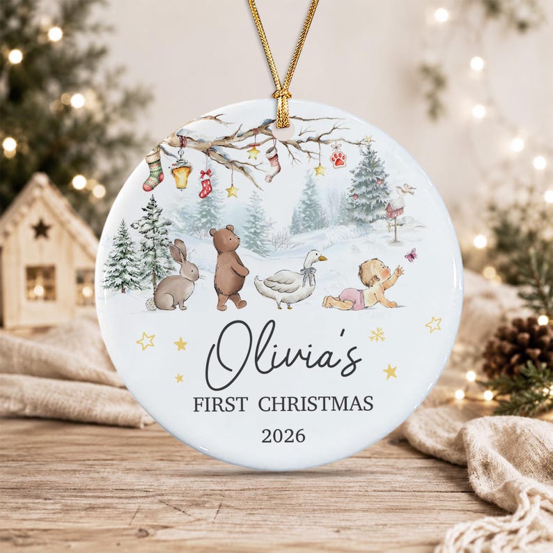 Woodland Crawling Baby Ceramic Ornament