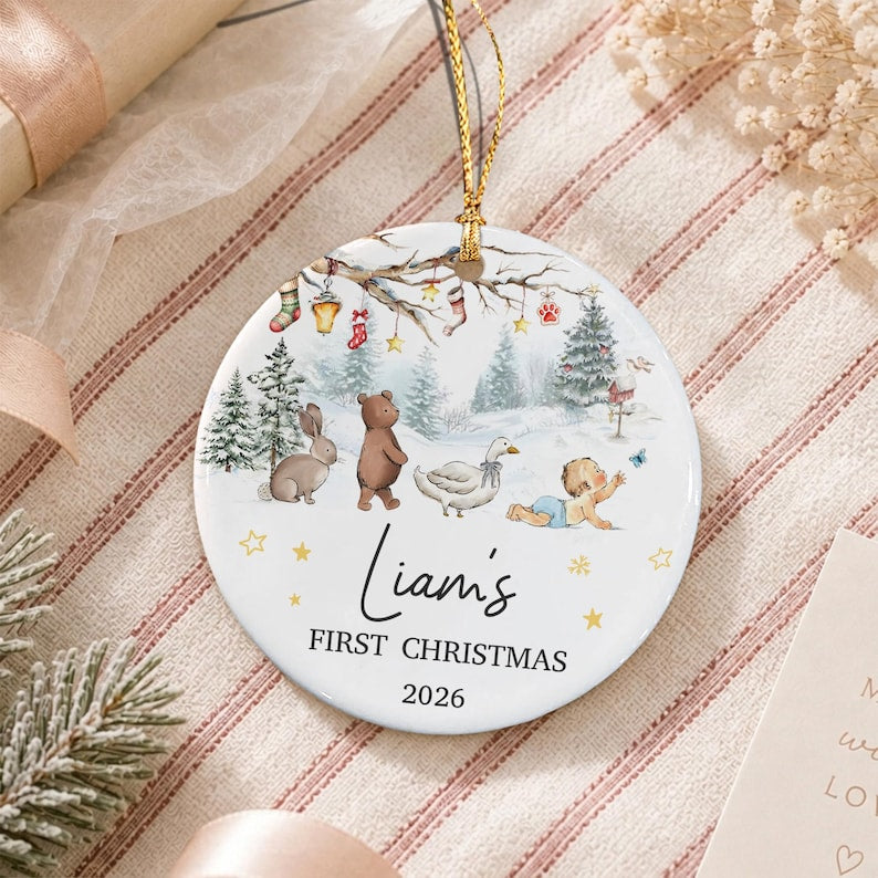 Woodland Crawling Baby Ceramic Ornament