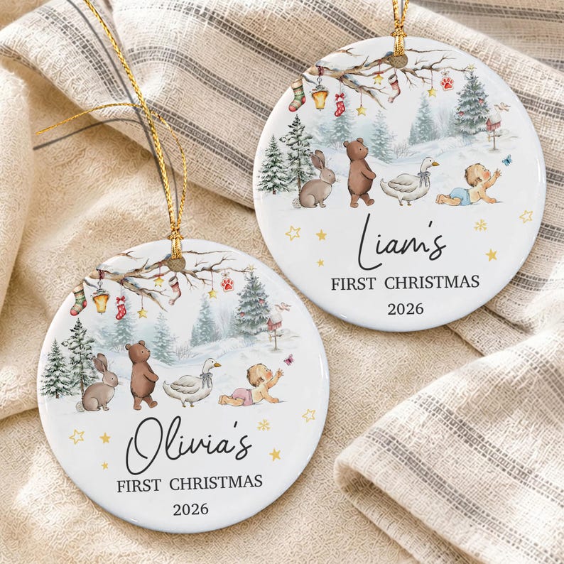 Woodland Crawling Baby Ceramic Ornament