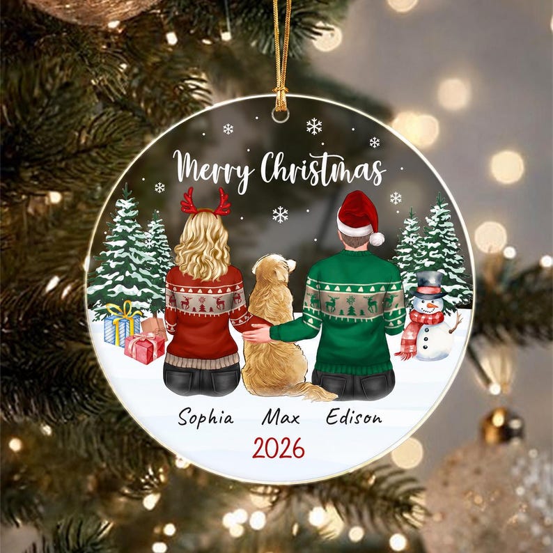 Couple & Dog Family Pet Christmas Ornament