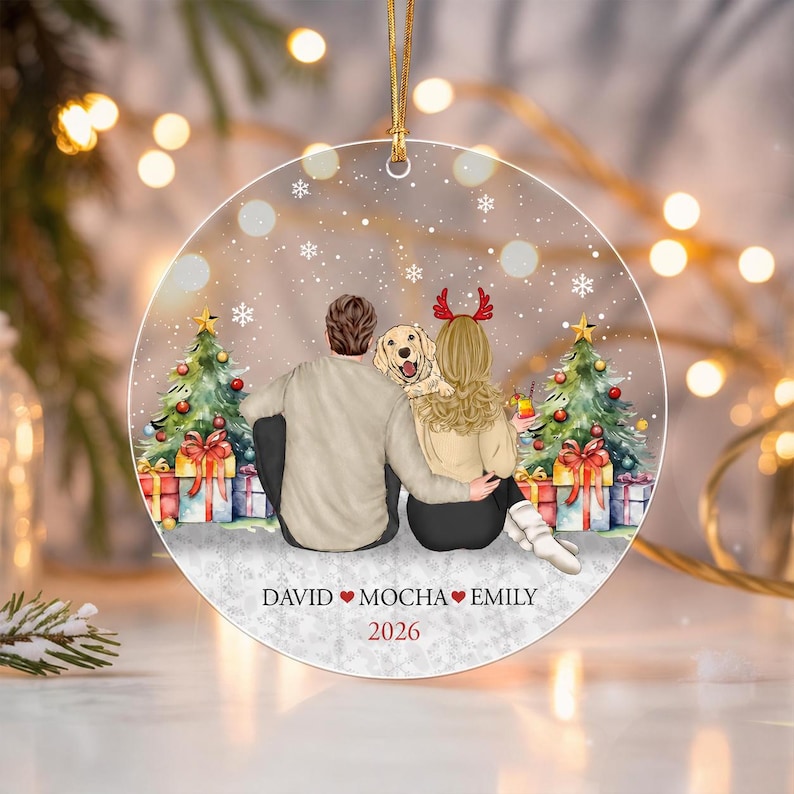 Couple & Dog First Christmas Acrylic Ornament