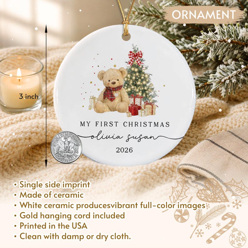 Baby Bear Whimsical Tree Ceramic Ornament