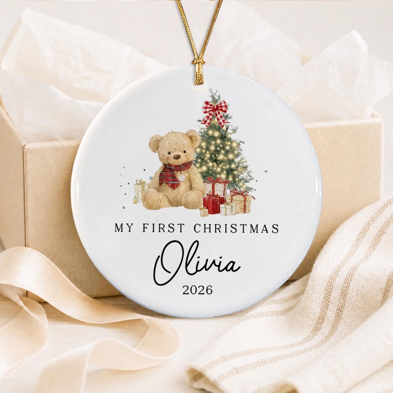 Baby Bear Whimsical Tree Ceramic Ornament