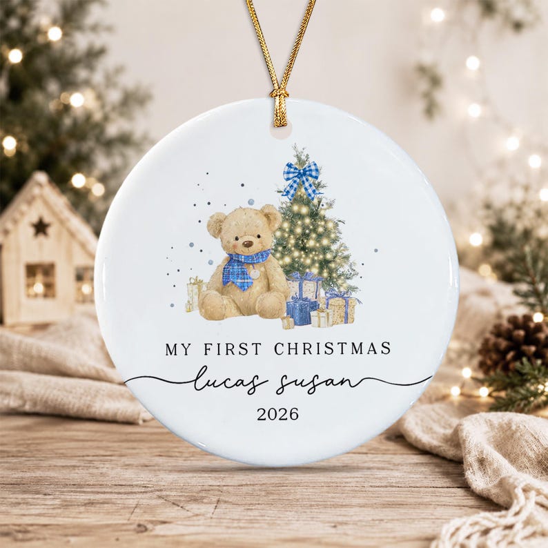 Baby Bear Whimsical Tree Ceramic Ornament
