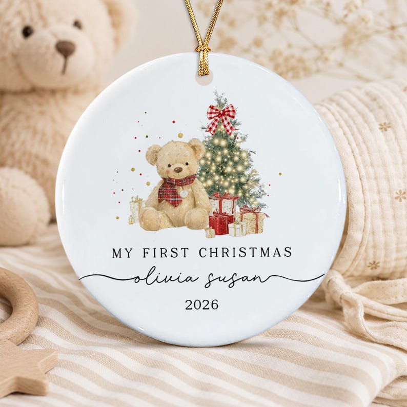 Baby Bear Whimsical Tree Ceramic Ornament
