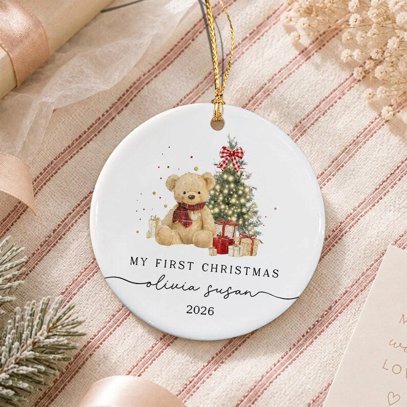 Baby Bear Whimsical Tree Ceramic Ornament