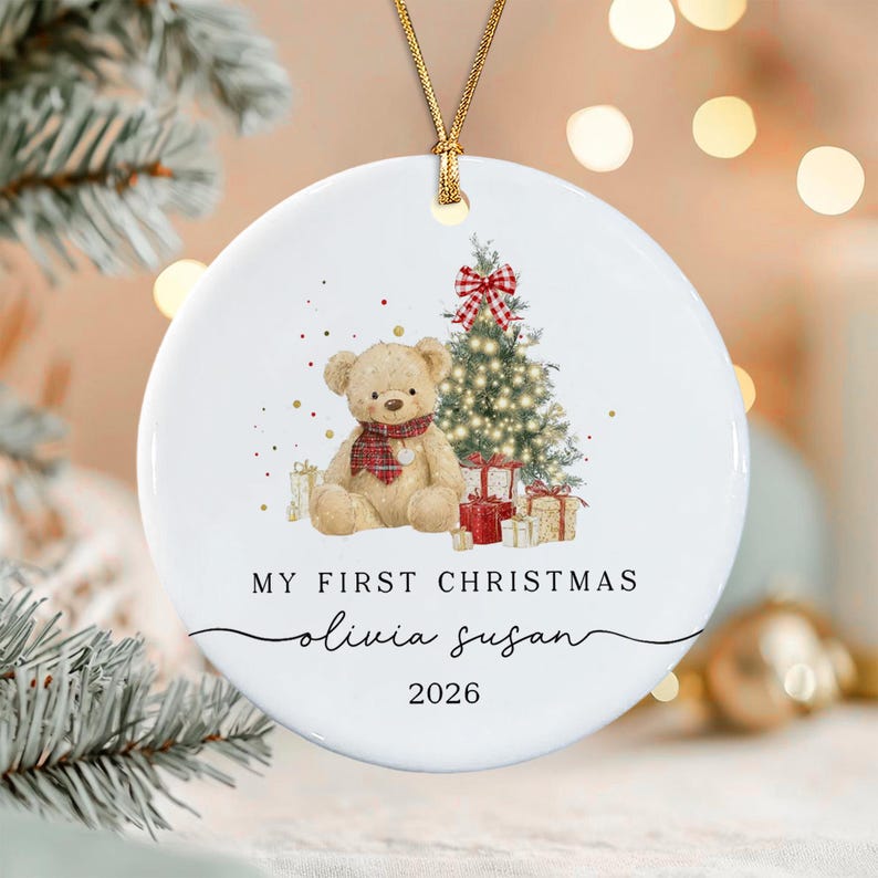 Baby Bear Whimsical Tree Ceramic Ornament