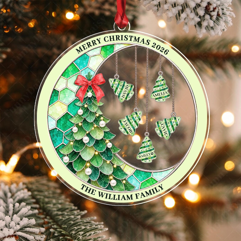 Family Name Pine Tree Acrylic Ornament