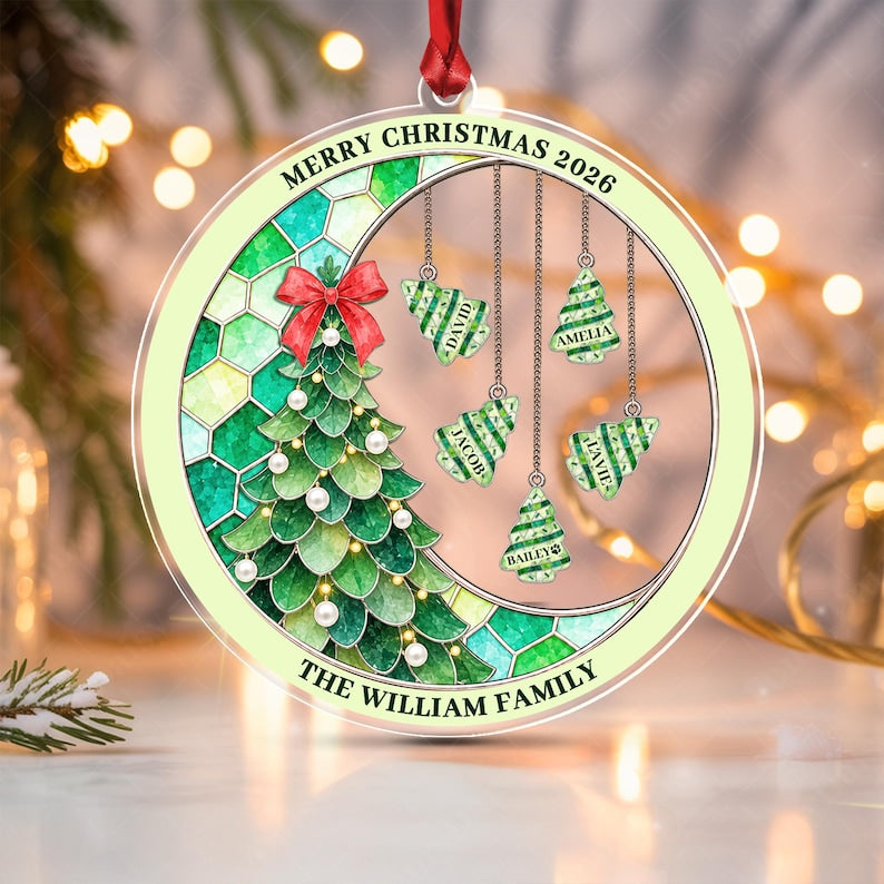 Family Name Pine Tree Acrylic Ornament