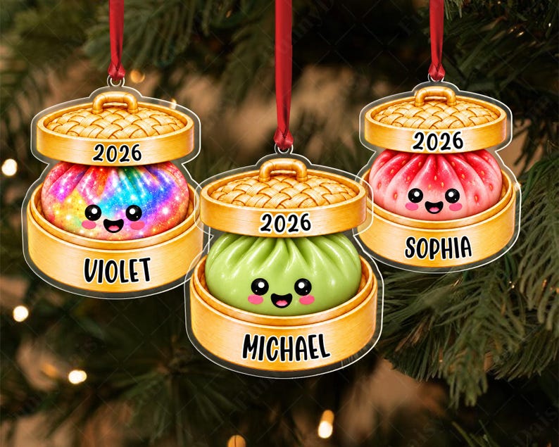 Glitter Dumpling Kid Name Christmas Ornament