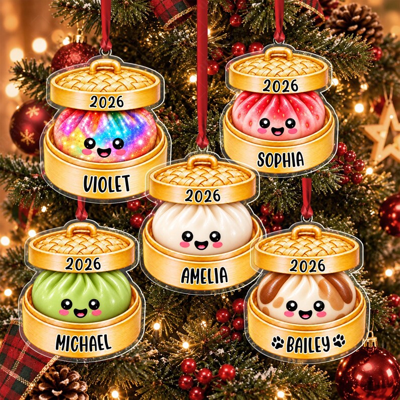 Glitter Dumpling Kid Name Christmas Ornament