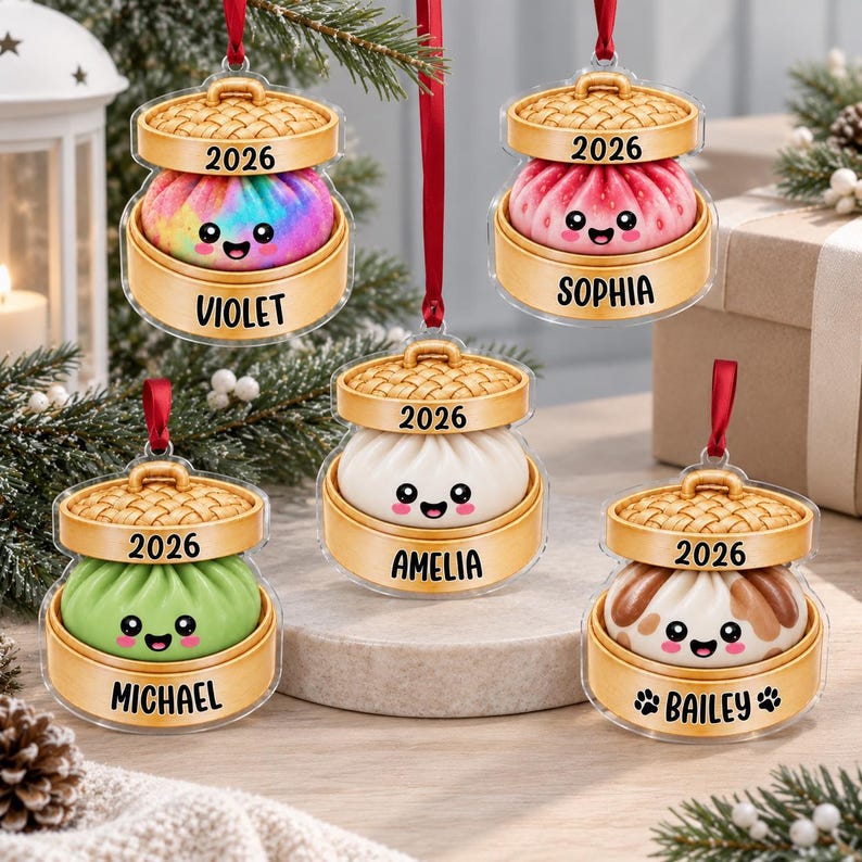 Glitter Dumpling Kid Name Christmas Ornament