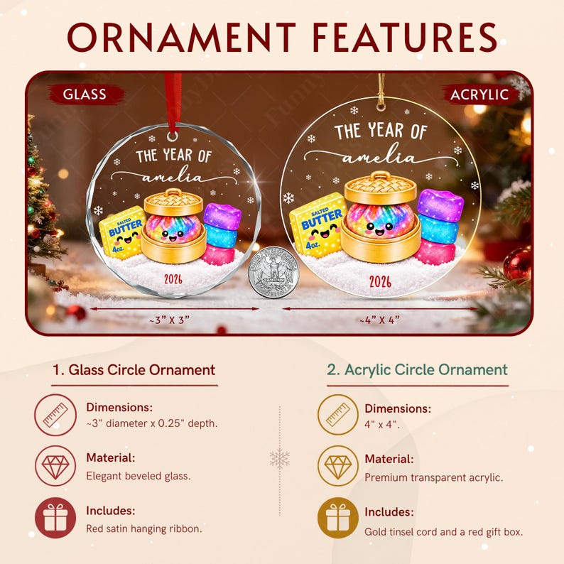 Glitter Dumpling Butter Kid Name Ornament