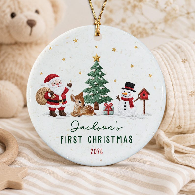 Baby Name Photo Santa Reindeer Ornament