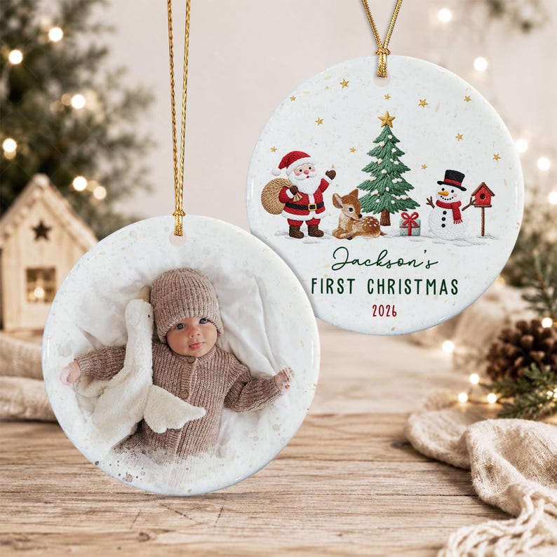 Baby Name Photo Santa Reindeer Ornament