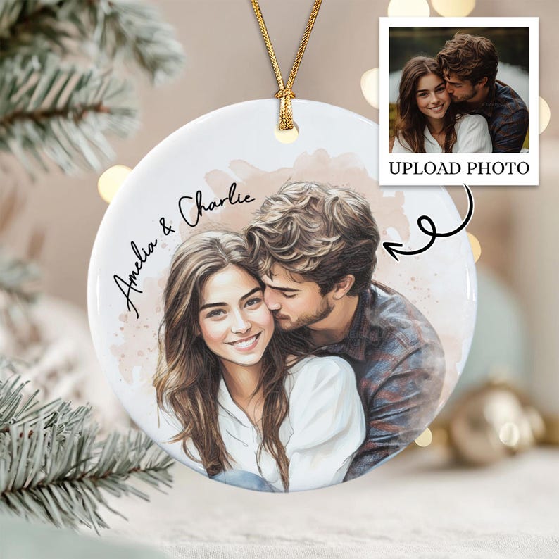Couple Watercolor Portrait Christmas Ornament
