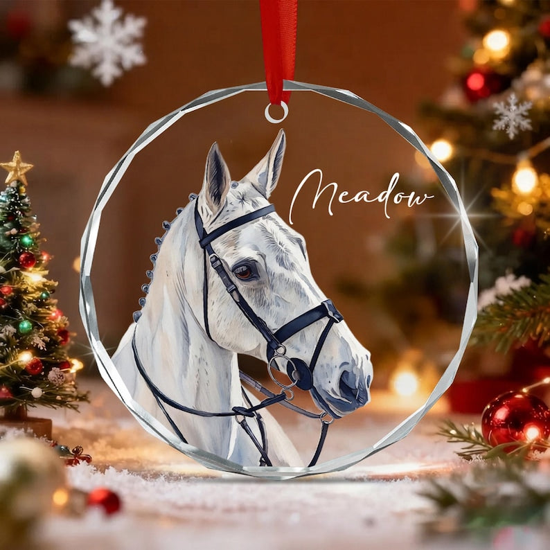 Horse Watercolor Portrait Glass Ornament