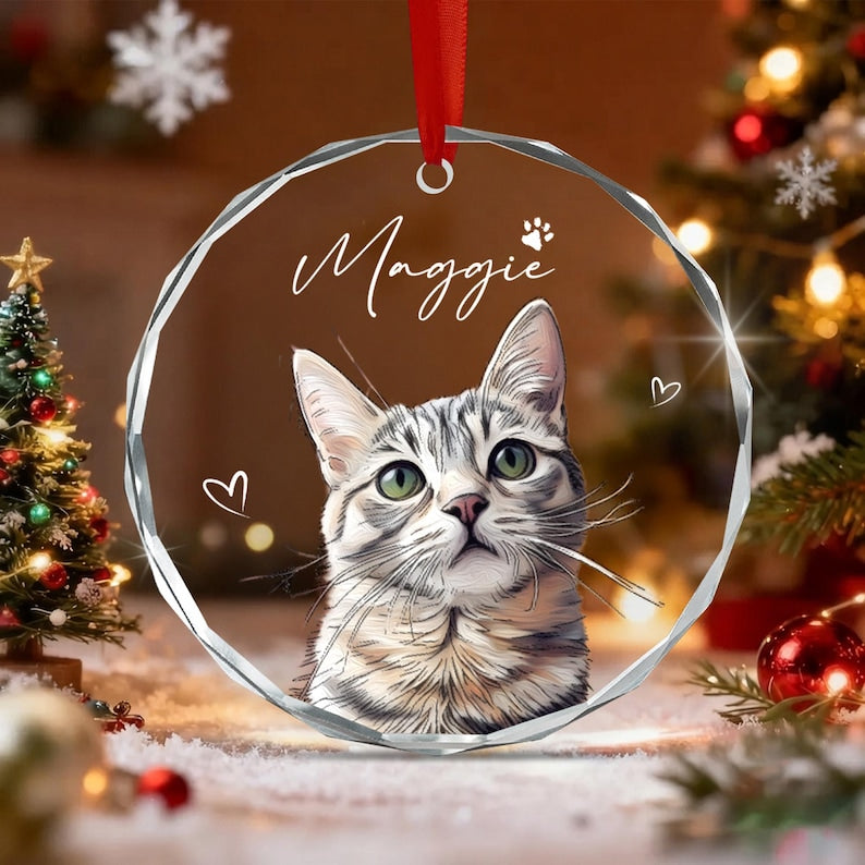Cat Portrait from Photo Glass Ornament