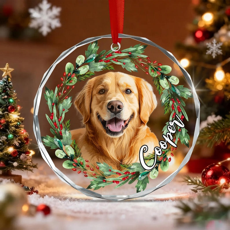 Dog Photo Watercolor Wreath Ornament
