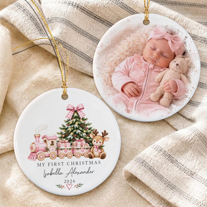 Baby Girl Pink Train 2-Sided Ornament