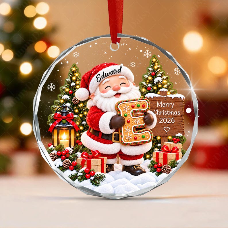 Gingerbread Letter Santa Kid Name Ornament